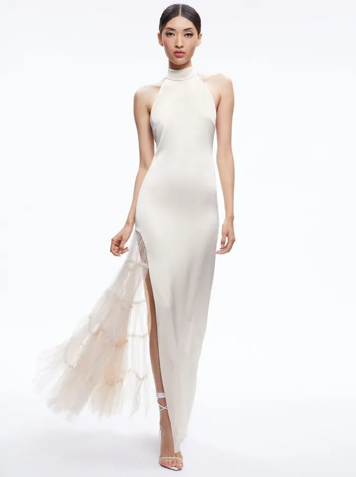 RYN SLIT TULLE PANEL MAXI DRESS